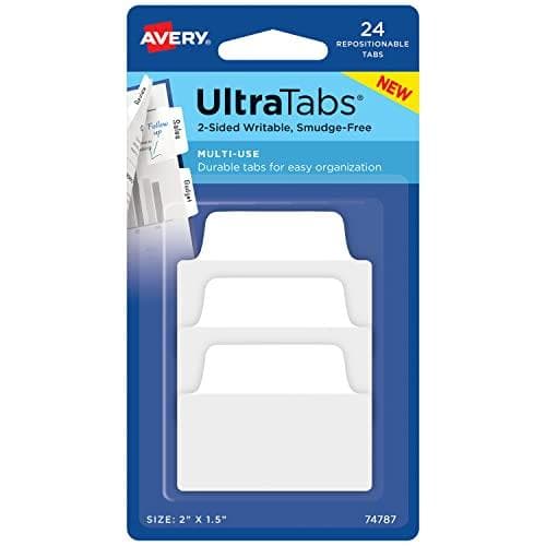 AVERY Zweckform klæbestrimler UltraTabs hvide, 50,8 x 38 mm skrivbare faner, lavet af polyester, papirbelagt - 1 stk (74787)