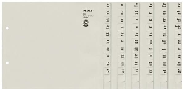 LEITZ rebpapirregister, AZ, til 100 mapper, gråt - til markedet: D - L - A - CH (1352-00-85)