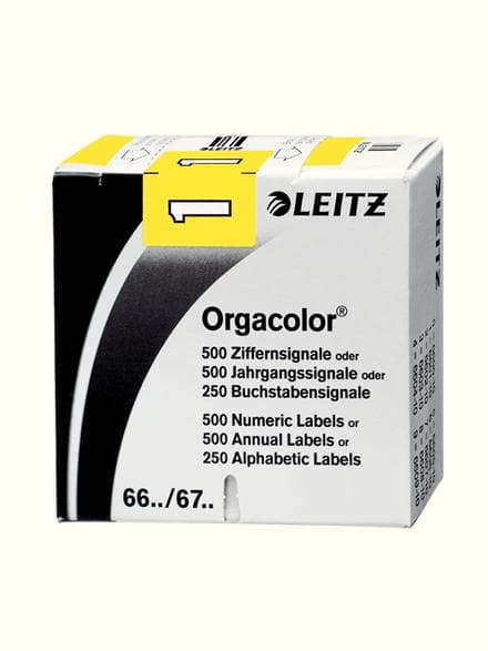 LEITZ number signal Orgacolor "1", on a roll, yellow, dimensions: (W)30 x (H)23 mm, on a roll of carrier tape, self-adhesive (6601-10-00)