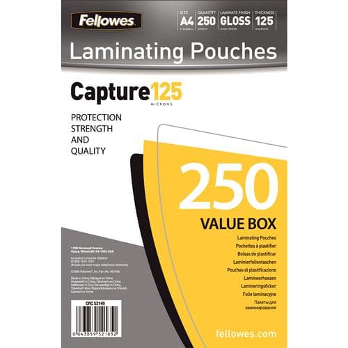 Fellowes-laminointipussit Capture 125 mikronia - Laminointitaskut - 250 - A4 (210 x 297 mm) (5314901)