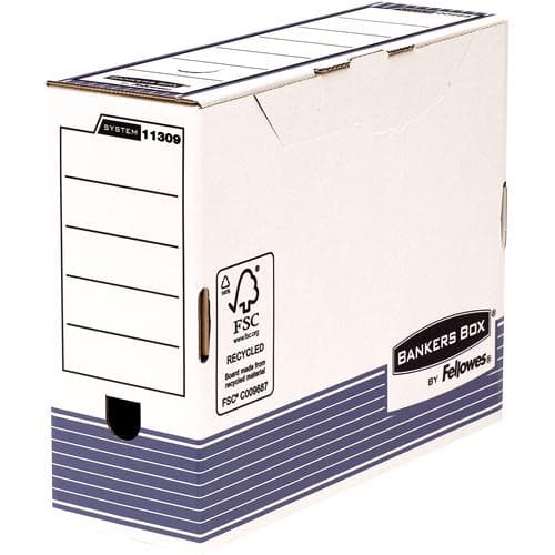 Fellowes BANKERS BOX SYSTEM arkivboks, blå (B)100 mm lavet af 100 % genbrugspap, FastFold i sekunder - 1 stk (1130902)