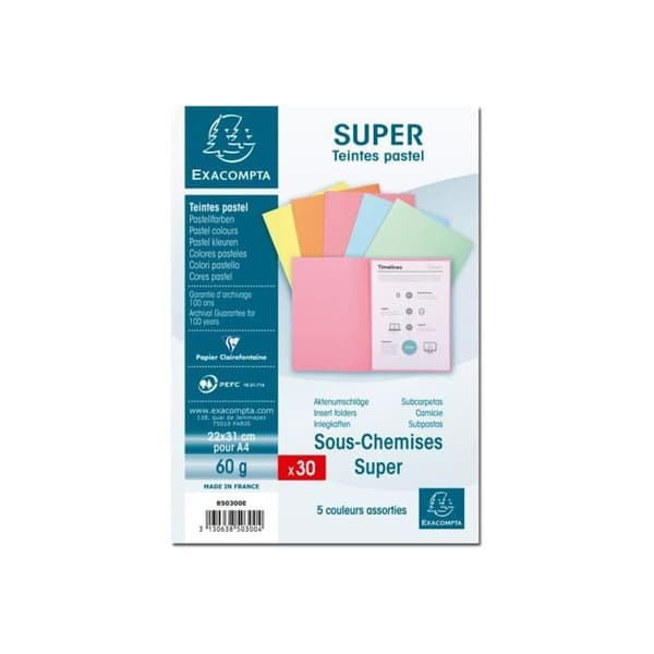 Exacompta SUPER 60 A4-mapp för 100 ark pastellrosa, pastellfärgad ljusblå, pastellbubbla, pastellfärgad ljusgrön, pastellfärgad kanariefågel...