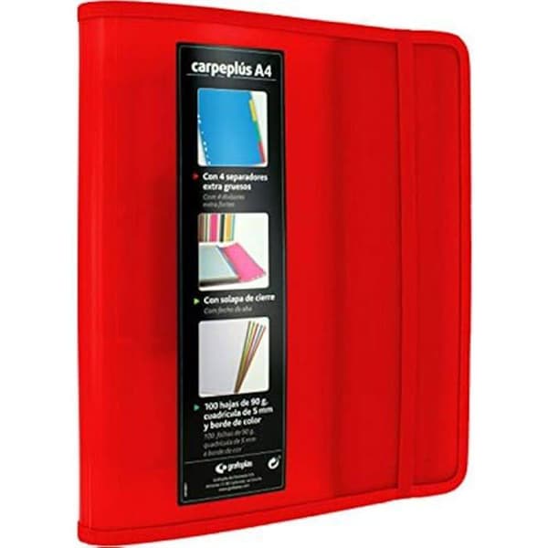 Arkivpärmar 4 ringar - GRAFOPLÁS - Carpeplus 88200051 - Röd polypropylen - 100 ark - 35 mm