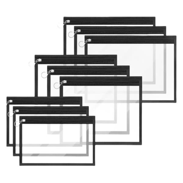 INF Bærbar kontorartikler opbevaringspose - Gennemsigtig sort kantdesign XL
