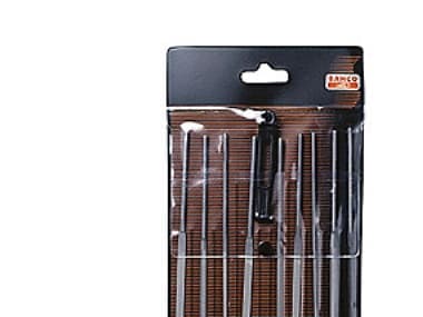 Bahco 2-471-16-1-0, Sats med filer, Klämmapp, Halvrund fil, Knivfil, Rund fil, Fyrkant, Trekantsfil, Fin, 95 g, 160 mm