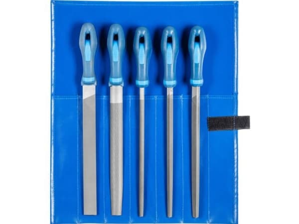 PFERD 11800541, Sats med filer, Klämmapp, Halvrund fil, Rund fil, Fyrkant, Trekantsfil, Gjuten aluminium, mässing, Gjutjärn, Cast steel, Koppar, Stål