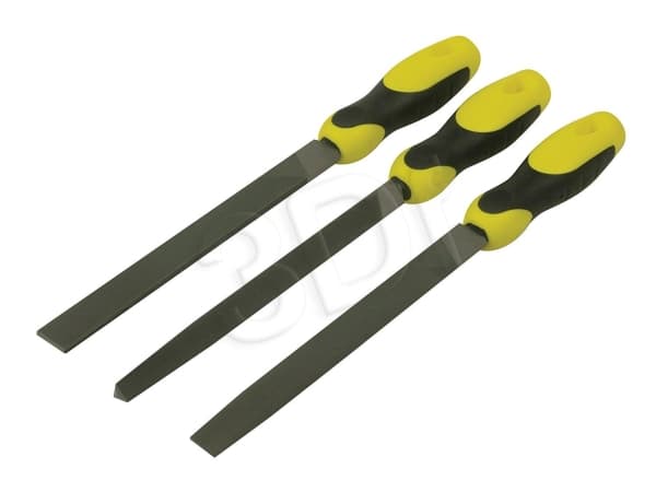 Stanley 0-22-464, Sats med filer, Klämmapp, Rund fil, Trekantsfil, Kolstål, Svart, Gul, Halkfritt grepp, Mjukt grepp, 20 cm