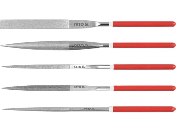 Yato YT-6156, Viilapakkaus, Litteä kansio, Puolipyöreä viila, Pyöreä viila, Nelikulmainen viila, Kolmioviila, Metalli, Hiiliteräs, Muovi, Punainen
