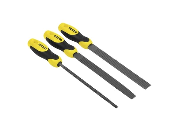 Stanley 0-22-477, Flate mapper, Rund fil, Mellom grov og 2. kutt, Kull stål, Sort, Gult, Grep som ikke glir, Mykt grep, 20 cm