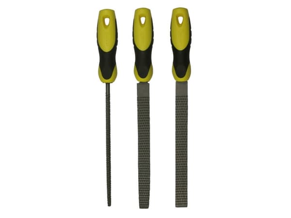 Stanley 0-22-477, Flate mapper, Rund fil, Mellom grov og 2. kutt, Kull stål, Sort, Gult, Grep som ikke glir, Mykt grep, 20 cm