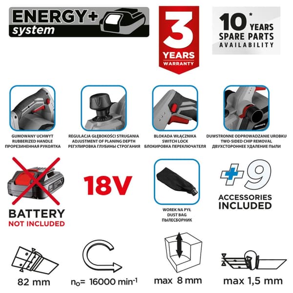 Energy+ 18V johdoton höylä