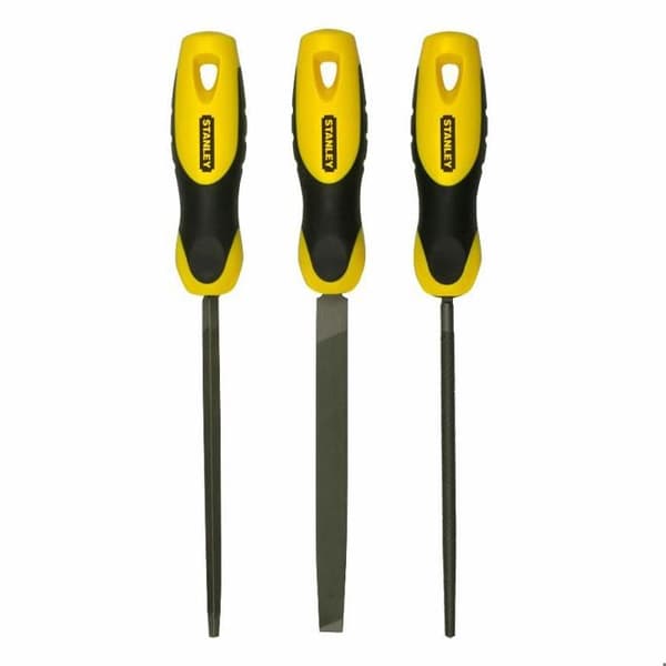 Stanley bastardfil - Set med 3 triangulära, platta och runda kolstålfilar - Längd 150 mm
