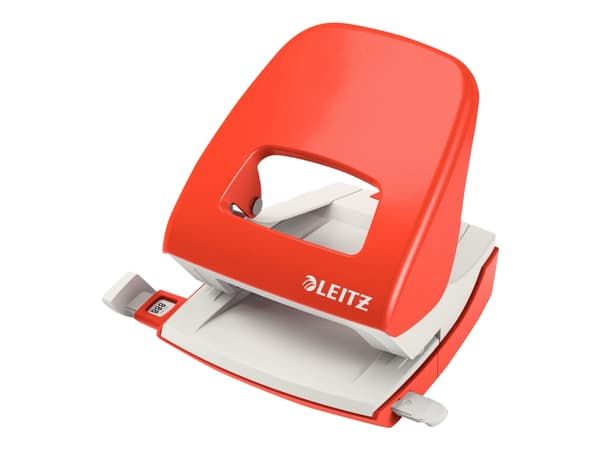 Hulapparat Leitz 5008 lys rød 2-huls m/skinne til 30 ark