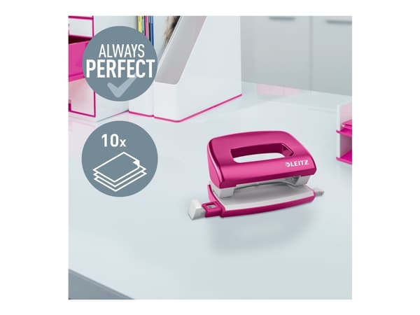 Leitz WOW NeXXt Mini - Hullstanser - 10 ark / 1 mm - metall - metallisk rosa