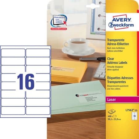 Avery L7562-25 Addresseetikett Transparent 99,1x33,9 (1600) (1 stk.)
