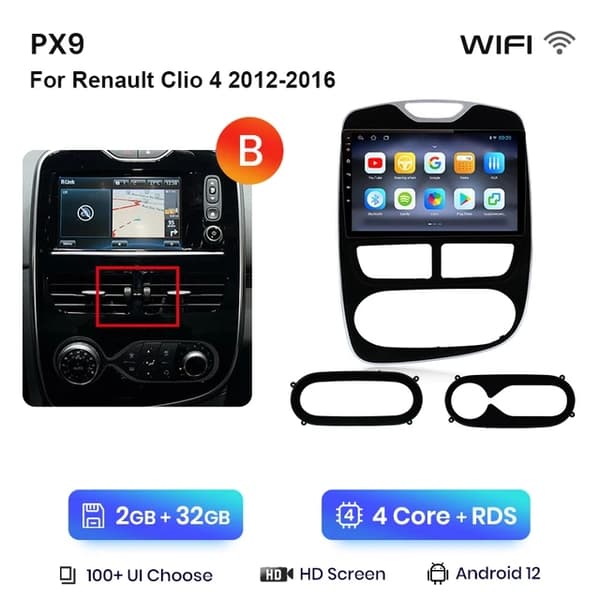 Carplay-bilradio, trådløs, Renault Clio 4, WiFi 2GB-32GB B-2