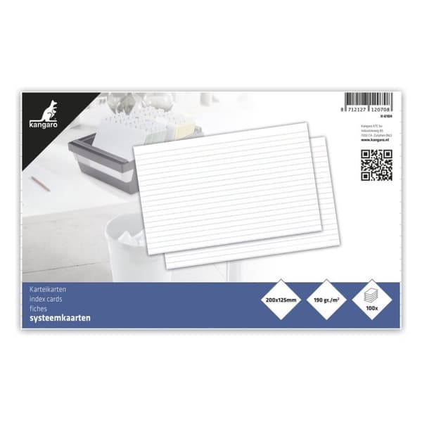 Kangaro K-6104 System Card Line 12,5x20 cm 100 arkkia valkoinen