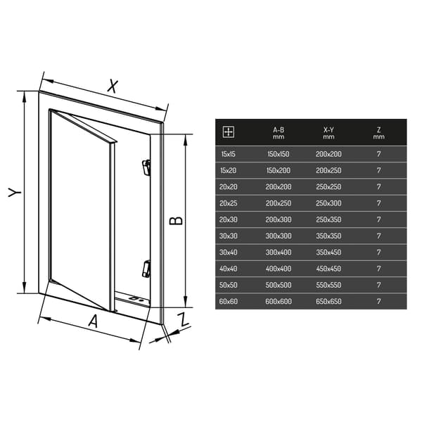 Metal inspektionsdør hvid 150x200 mm