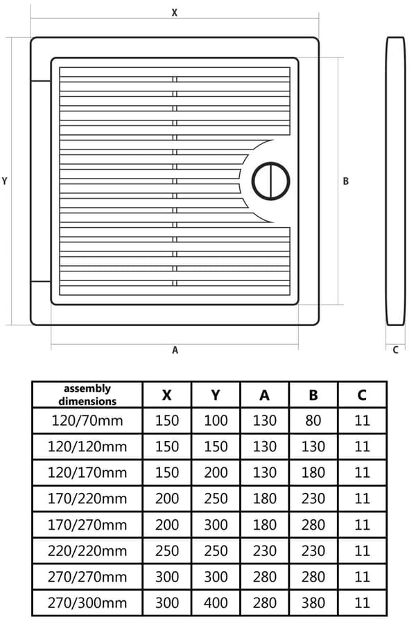 Ventilationsdør til GK-plader, 250x250 mm
