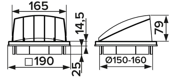 Poistoilmanvaihtokansi 150/160 mm, takaiskuläpällä
