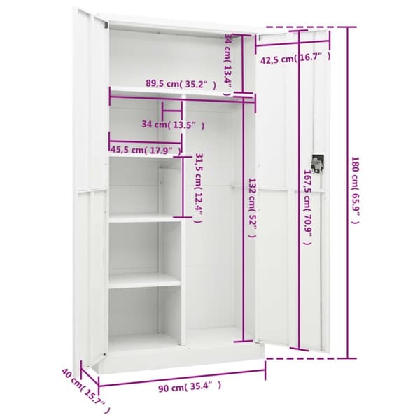vidaXL skab med lås 90x40x180 cm stål hvid