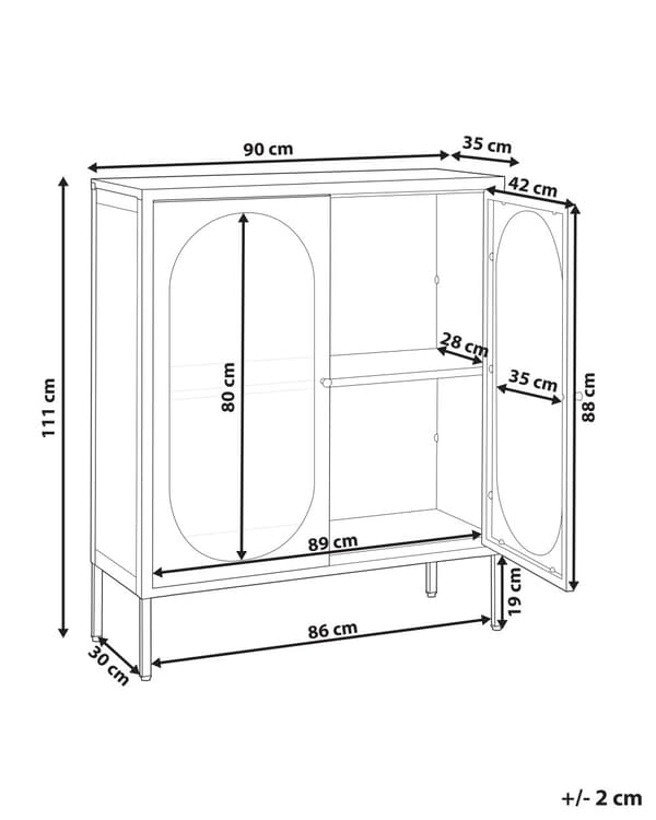Kontorskab Sort Stål 90 x 35 x 111 cm Metal 2 døre Glas Front