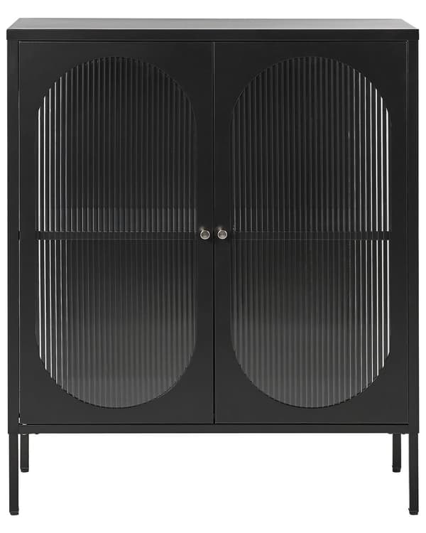 Kontorskab Sort Stål 90 x 35 x 111 cm Metal 2 døre Glas Front
