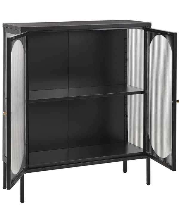 Kontorskab Sort Stål 90 x 35 x 111 cm Metal 2 døre Glas Front