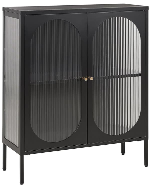 Kontorskab Sort Stål 90 x 35 x 111 cm Metal 2 døre Glas Front