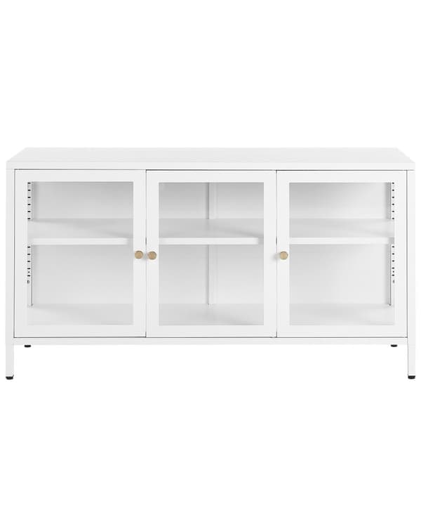 Skænk Hvid Stål Glas Lav Metal Kommode med Justerbare Hylder Industrielt Opbevaring Dupper Kabelstyring TV Bord Kontor Møbel Design
