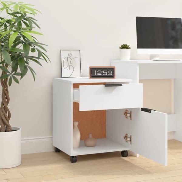 vidaXL Mobilt arkivskap med hjul hvit 45x38x54 cm konstruert tre