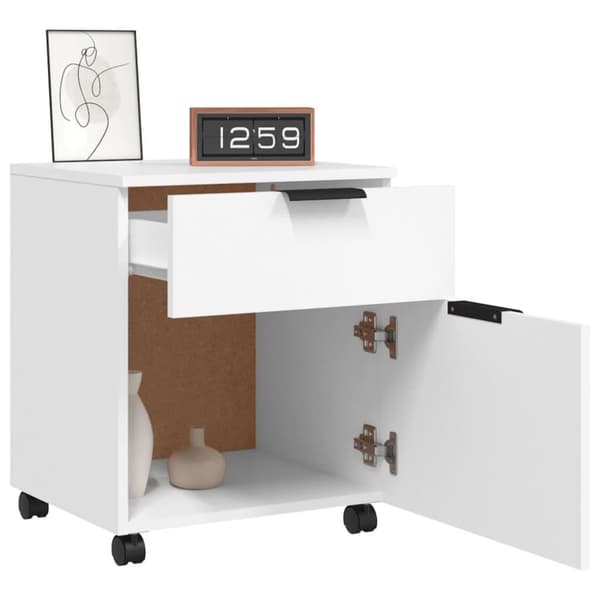 vidaXL Mobilt arkivskap med hjul hvit 45x38x54 cm konstruert tre