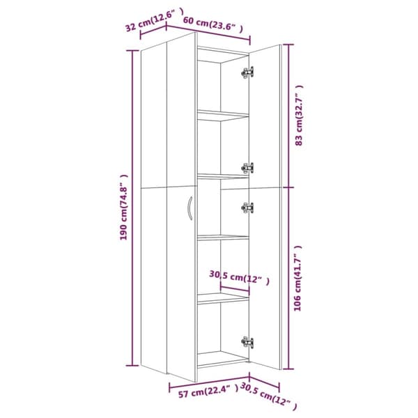 vidaXL Kontorskap røkt eik 60x32x190 cm konstruert tre