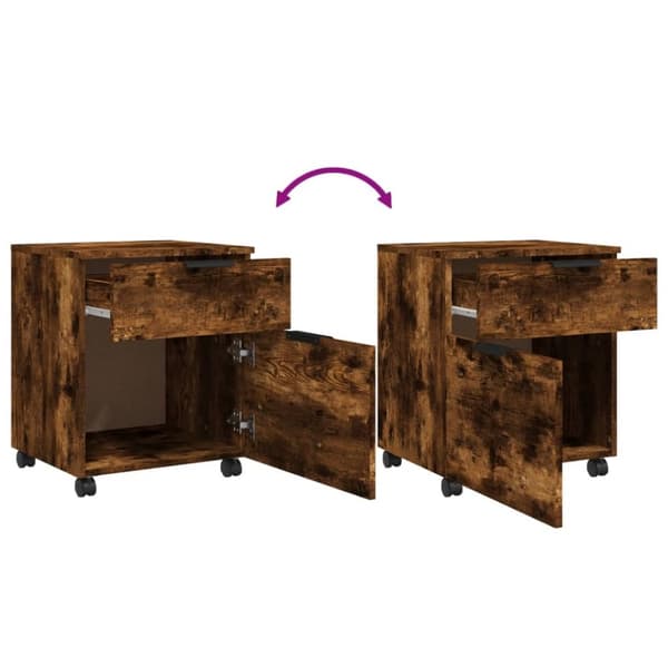 vidaXL arkivskab med hjul 45x38x54 cm konstrueret træ røget egetræ