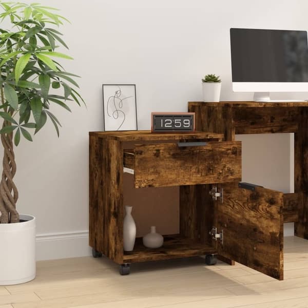 vidaXL arkivskab med hjul 45x38x54 cm konstrueret træ røget egetræ