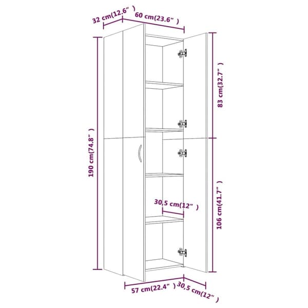vidaXL Toimistokaappi ruskea tammi 60x32x190 cm tekninen puu
