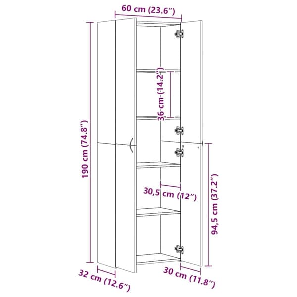 vidaXL kontorskab 60x32x190 cm konstrueret træ røget egetræ
