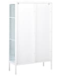Miniatyrbillede 6 af 8: Vitrineskab Hvid Stål 150 x 90 cm Lavt Vitrine Skænk med Glaslåger Hylder Design Glasskab til Stue Entré Tilbehør Glasvitrine