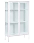 Miniatyrbillede 1 af 8: Vitrineskab Hvid Stål 150 x 90 cm Lavt Vitrine Skænk med Glaslåger Hylder Design Glasskab til Stue Entré Tilbehør Glasvitrine