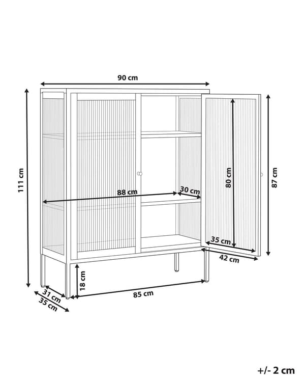 Vitrineskab Sort Stål 111 x 90 cm Lavt Vitrine Skænk med Glaslåger Hylder Design Glasskab til Stue Entré Tilbehør Glasvitrine