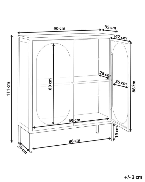 Kontorskap Hvit Stål 90 x 35 x 111 cm Metall 2 Dører Glass Front og Sider Skjerm