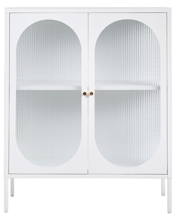 Kontorskap Hvit Stål 90 x 35 x 111 cm Metall 2 Dører Glass Front og Sider Skjerm