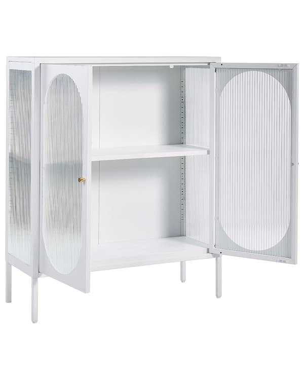 Kontorskap Hvit Stål 90 x 35 x 111 cm Metall 2 Dører Glass Front og Sider Skjerm
