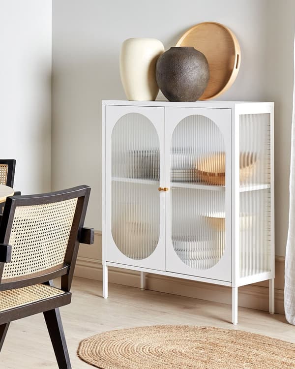 Kontorskap Hvit Stål 90 x 35 x 111 cm Metall 2 Dører Glass Front og Sider Skjerm