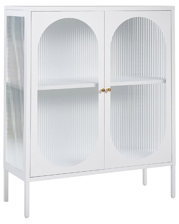 Kontorskap Hvit Stål 90 x 35 x 111 cm Metall 2 Dører Glass Front og Sider Skjerm