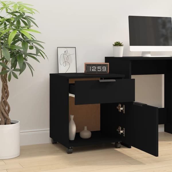 vidaXL Mobilt arkivskap med hjul svart 45x38x54 cm konstruert tre