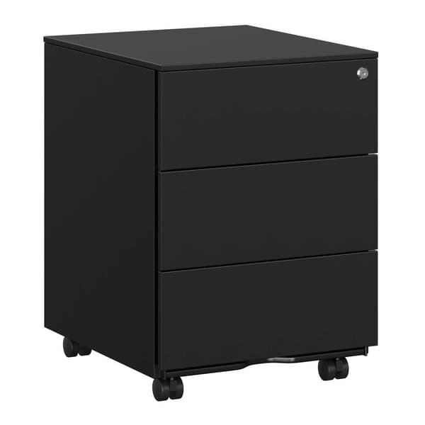 Rootz Rollcontainer - Rullebeholder i stål - Mobilt arkivskab - Låsbar med 3 skuffer - Filopbevaring - Kontorartikler, Kontor, Hjemmekontor - Sort