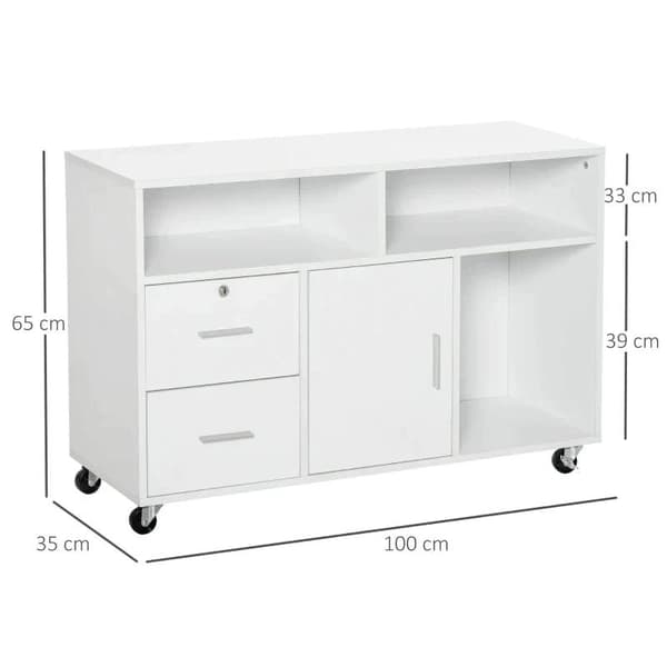Rootz Filing Cabinet - Office Cabinet - Office Container With Wheels - Printer Stand - Storage Organizer With Lockable Drawer - Bedroom - Living Room
