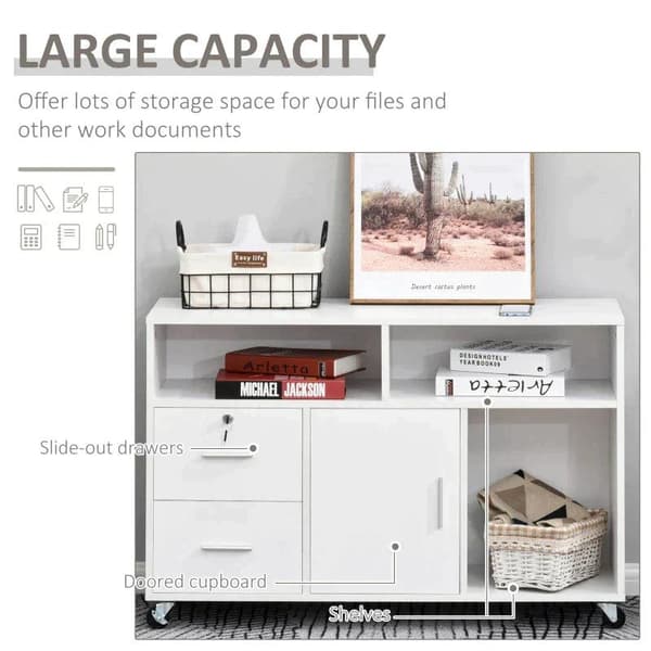 Rootz Filing Cabinet - Office Cabinet - Office Container With Wheels - Printer Stand - Storage Organizer With Lockable Drawer - Bedroom - Living Room