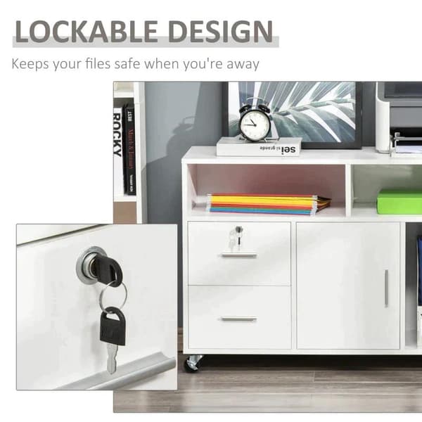 Rootz Filing Cabinet - Office Cabinet - Office Container With Wheels - Printer Stand - Storage Organizer With Lockable Drawer - Bedroom - Living Room